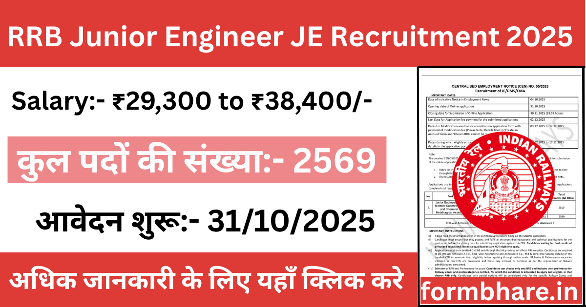 RRB Junior Engineer JE Recruitment 2025