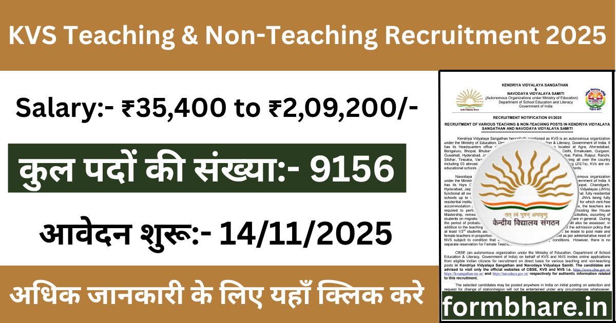 Kendriya Vidyalaya Sangathan KVS Recruitment 2025