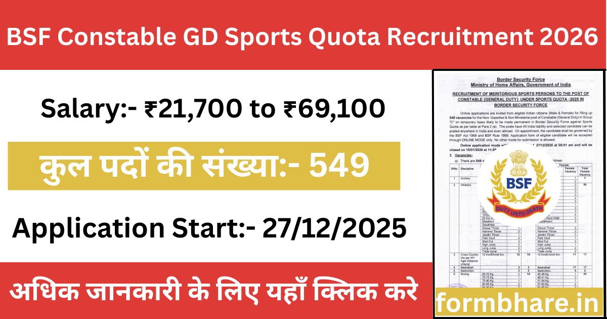 BSF Constable Sports Quota Recruitment 2026